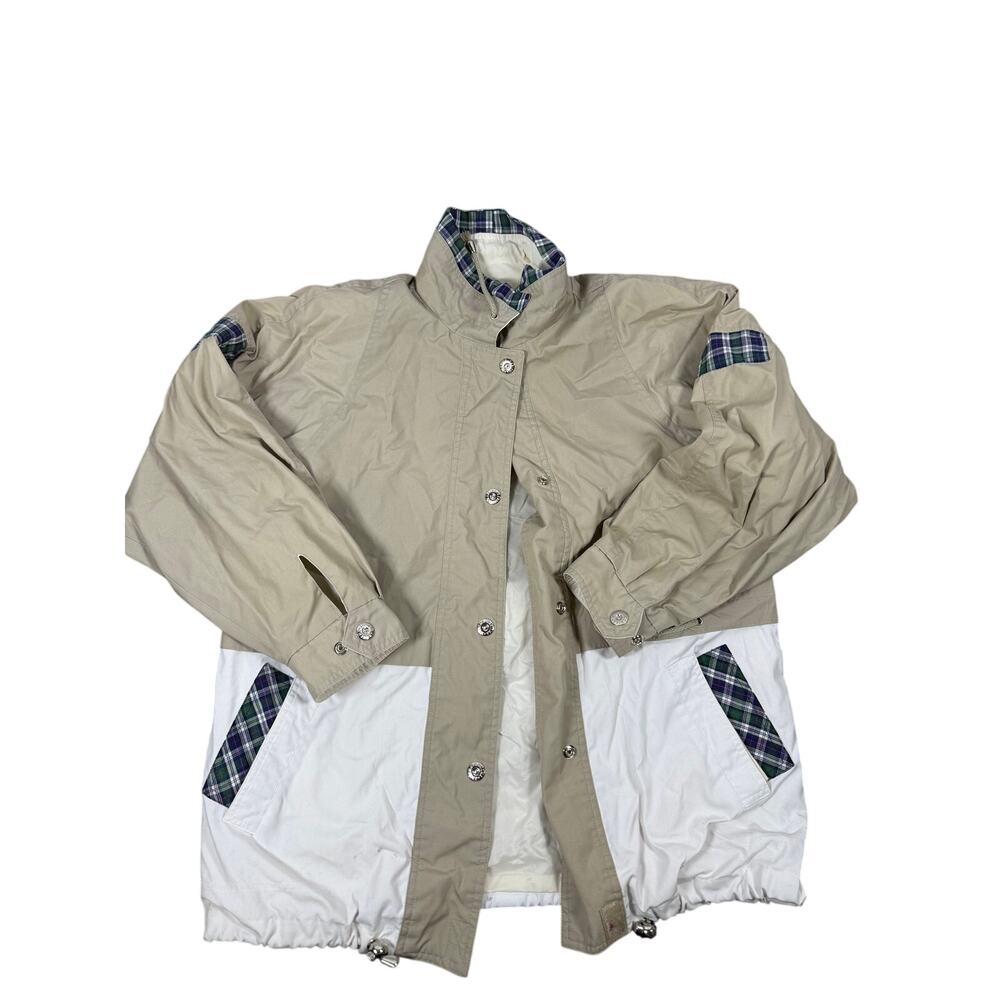 Karizma East Ltd. Vintage Windbreaker Jacket Beige White Plaid Trim Men’s M